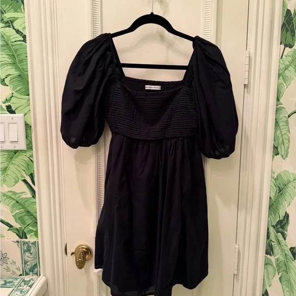 Abercrombie & Fitch Emerson Poplin Puff Sleeve Mini Dress Black Size S - Picture 2 of 6